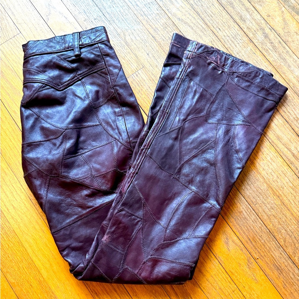 Vintage Y2K leather patchwork flared pants